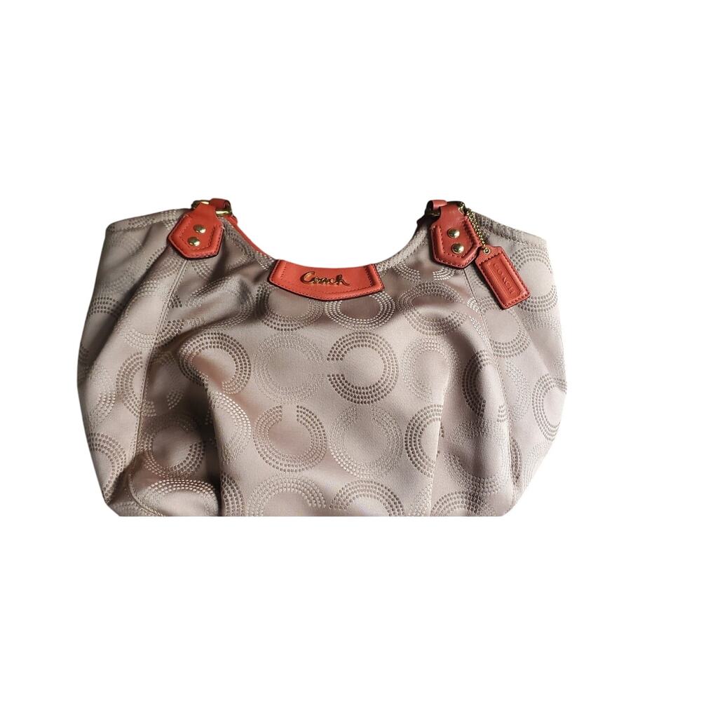 Coach Ashley Dotted Op Art Tote Tan/Coral - Excellent!